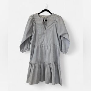 Bobeau Grey and White Striped Long Sleeve Dress